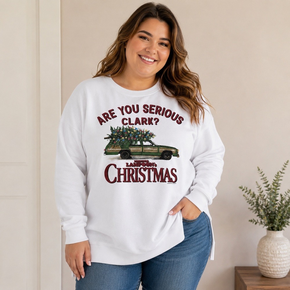 National Lampoon Christmas Vacation Sweatshirt Serious Clark White Size 1X